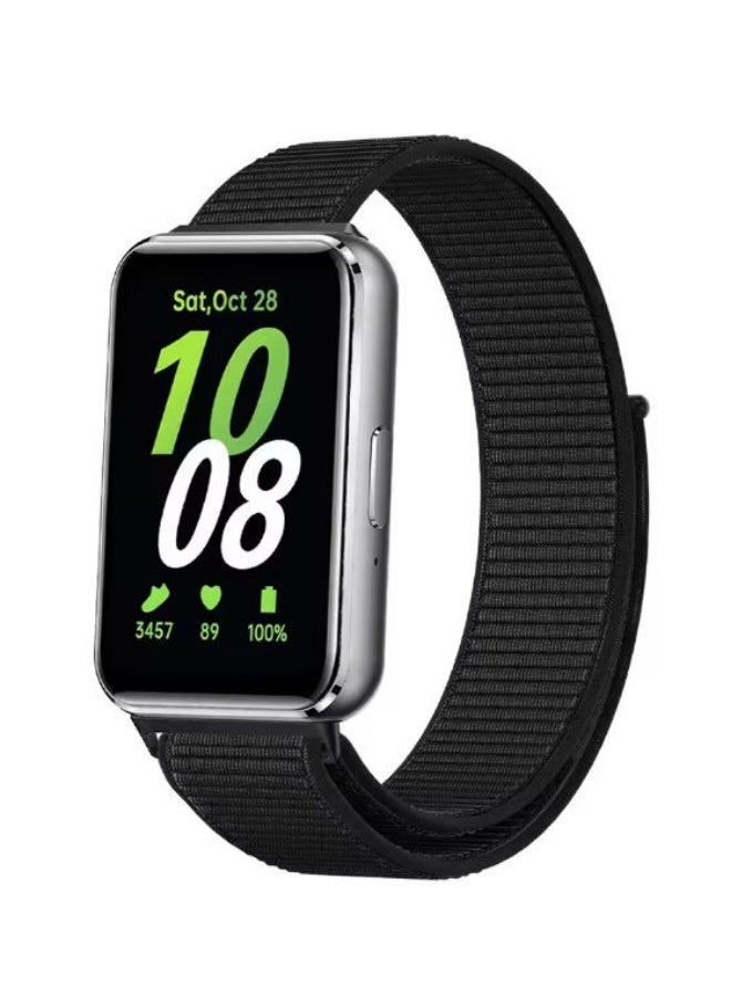 QIRG Nylon Bands for Samsung Galaxy Fit 3 Band Women Men, Soft Adjustable Replacement Watch Strap Compatible with Galaxy Fit 3 Smartwatch Accessories(Black)