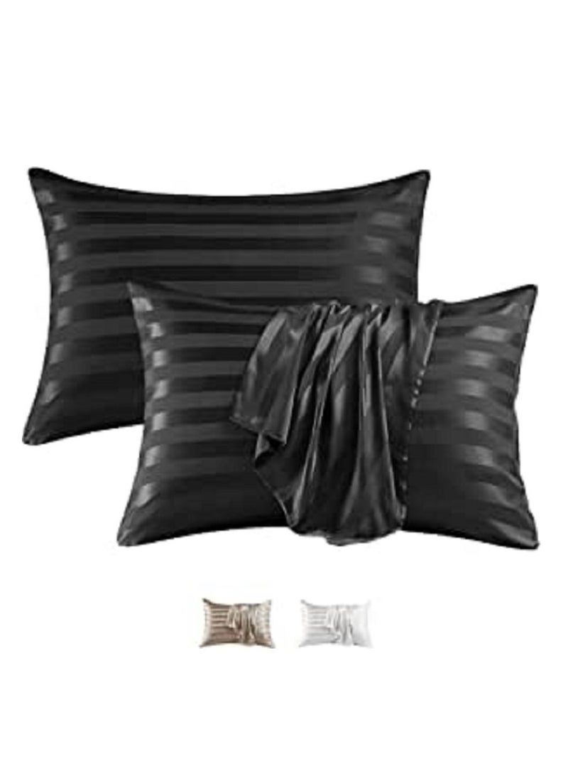 SMILEE 100% Pure Mulberry Queen Pillowcase 2-Piece Pillow Cases (Black Striped) - Image 1