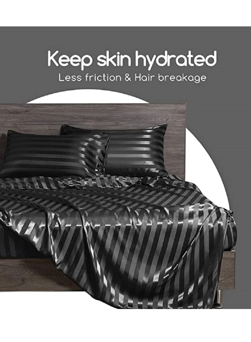 SMILEE 100% Pure Mulberry Queen Pillowcase 2-Piece Pillow Cases (Black Striped) - Image 4