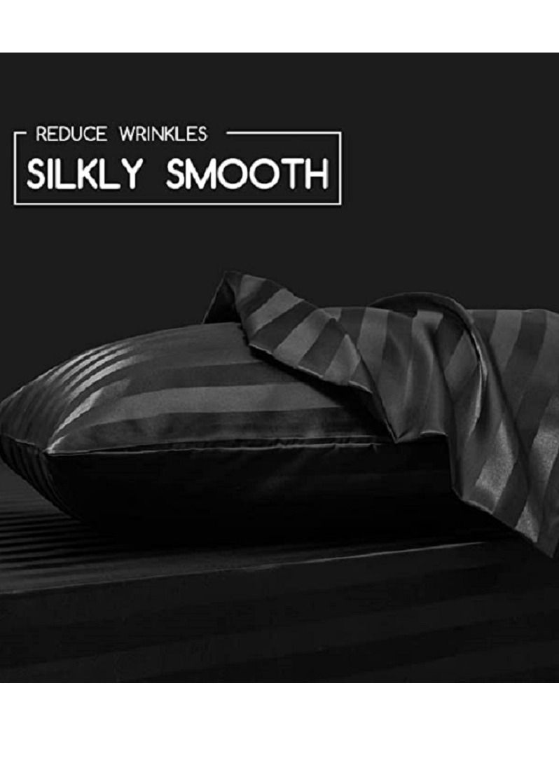 SMILEE 100% Pure Mulberry Queen Pillowcase 2-Piece Pillow Cases (Black Striped) - Image 3