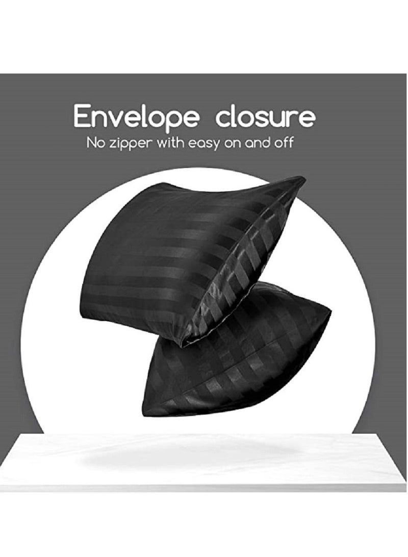 SMILEE 100% Pure Mulberry Queen Pillowcase 2-Piece Pillow Cases (Black Striped) - Image 2