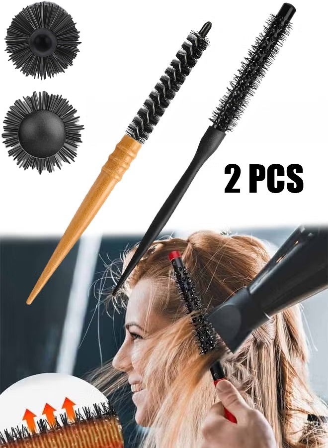 HY 2 Styles Mini Round Bristle Brush for Blow Drying, Professional Hair Styling Roller for Short Curly Hair, Bangs and Beard Care - Image 1