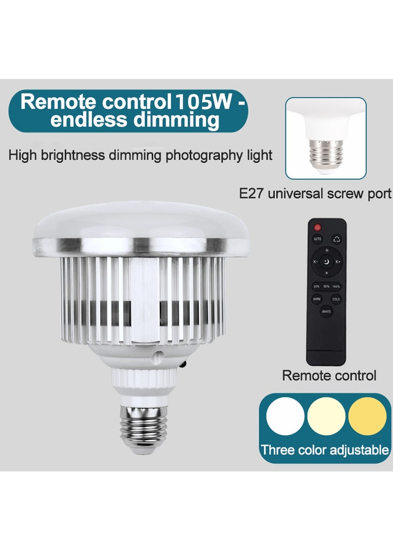 105W Photography LED Light Bulb with Remote Control, 3000K-5500K Adjustable Color Temperature, Dimmable, 3 Colors, E27 Socket, for Studio Lighting, Softbox, Photo & Video Shooting