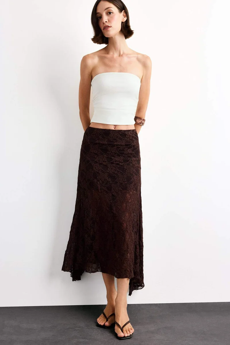 Defacto Lace Half Lining Elastic Band Ankle Length Skirt