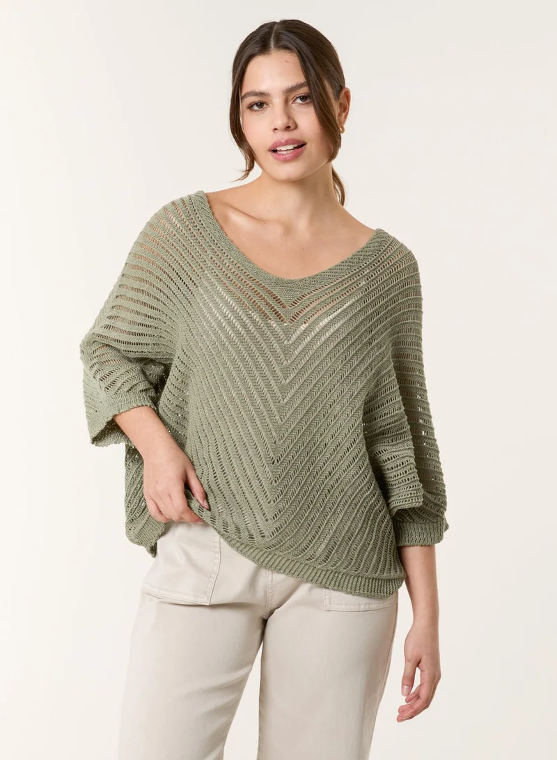 Blue Vanilla Crochet V Neck Jumper