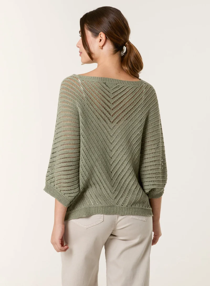 Blue Vanilla Crochet V Neck Jumper