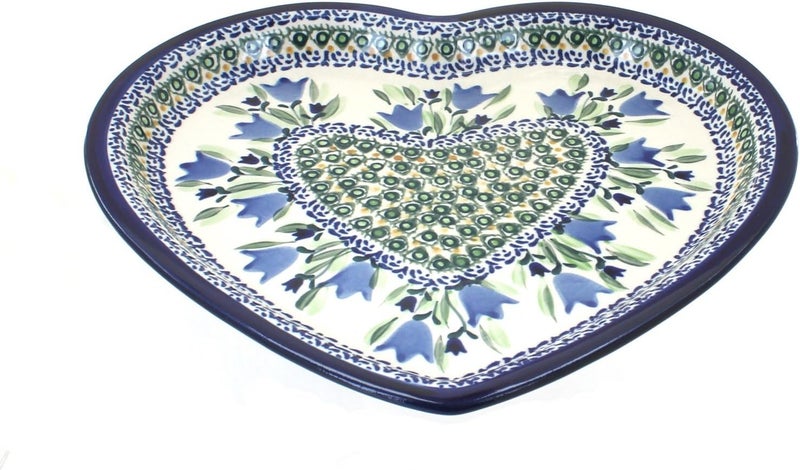 Blue Rose Pottery Blue Rose Polish Pottery Blue Tulip Heart Plate - Image 1