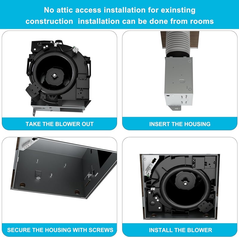 Tech Drive Bathroom Fan - 160 CFM, 1.0 Sone, No Attic Access Needed, 6-Inch Duct Very Quiet Ventilation Exhaust Fan, Easy to Install Ceiling Mounted, White,ETL Certified - Image 4