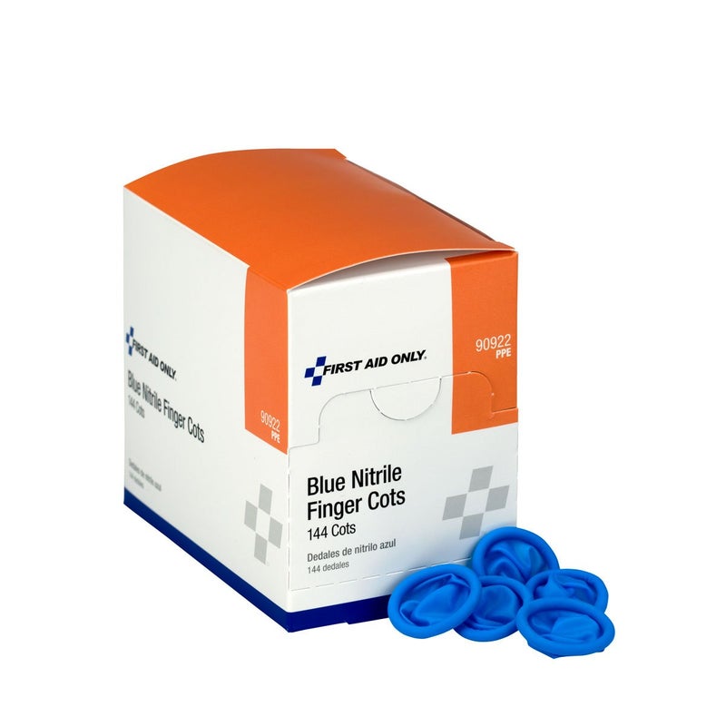 First Aid Only أول مساعدة 90922 قفازات أصابع نيتريل زرقاء، واقيات أصابع مطاطية قابلة للاستخدام لمرة واحدة للمكاتب والمطابخ والمنزل والمزيد، عبوة 144 - Image 2