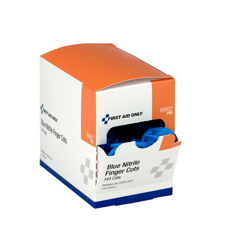 First Aid Only أول مساعدة 90922 قفازات أصابع نيتريل زرقاء، واقيات أصابع مطاطية قابلة للاستخدام لمرة واحدة للمكاتب والمطابخ والمنزل والمزيد، عبوة 144 - Image 3
