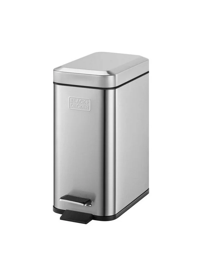 BLACK+DECKER Slim Line Soft Close Stainless Steel Pedal Trash Bin Silver and Black 5 L 61084