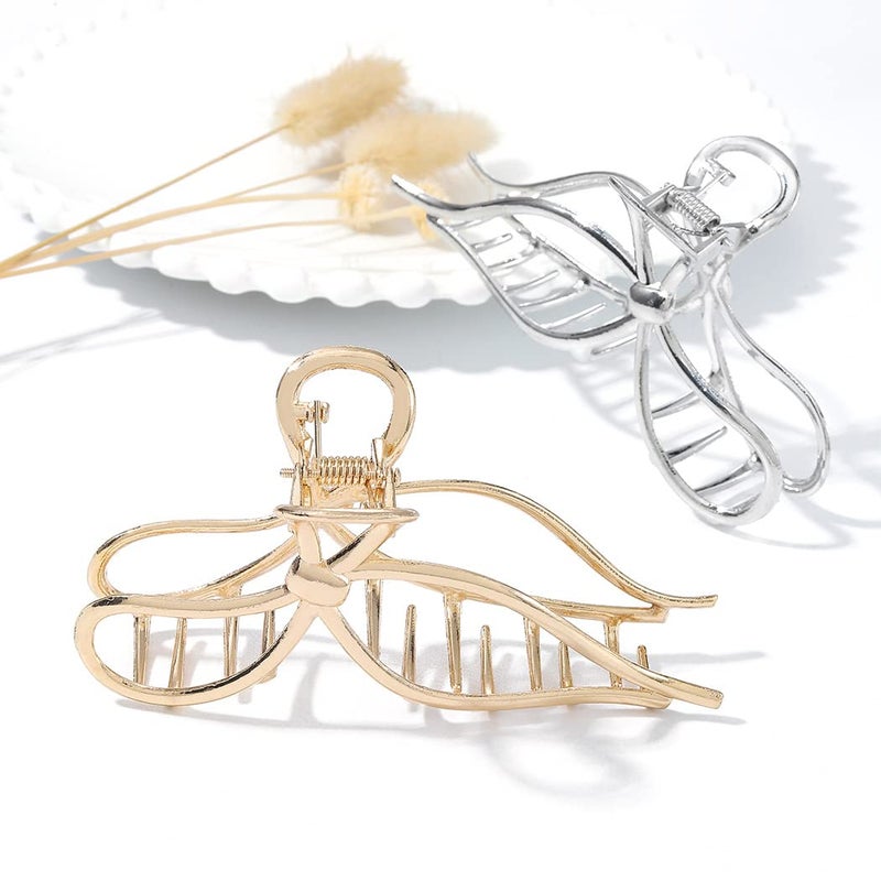 CAKURE Bow Hair Claw Clips Gold Metal Hair Clips Medium Hair Jaw Clamps Stylish Hair Accessories for Women and Girls (Pack of 2) - Image 2