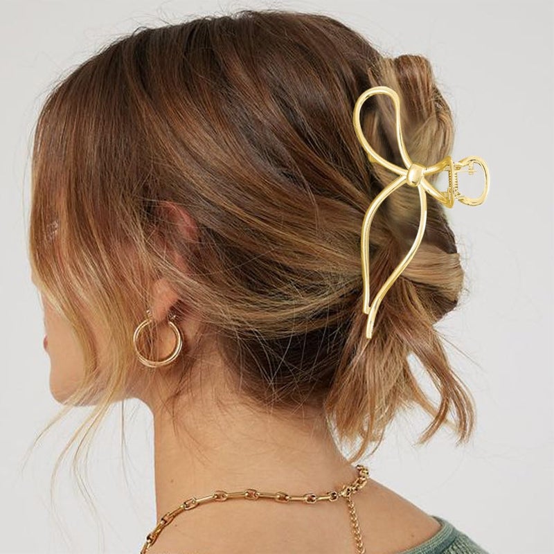 CAKURE Bow Hair Claw Clips Gold Metal Hair Clips Medium Hair Jaw Clamps Stylish Hair Accessories for Women and Girls (Pack of 2) - Image 5