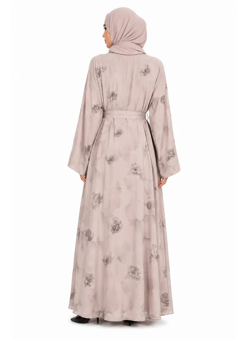 عباءات ريم All Over Printed Abaya with Inner Dress & Matching Sheila