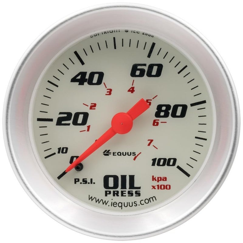 Equus 8244 2" Mechanical Oil Pressure Gauge, White with Aluminum Bezel - Image 2