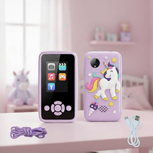 Vikrida Plastic Kids Smartphone Toy with MP3 Music Player Bumper Back Case Dual Camera for Selfies in-Built Games 2.4" Screen 8MP Camera Toys for Boys & Girls (Purple) - Image 1