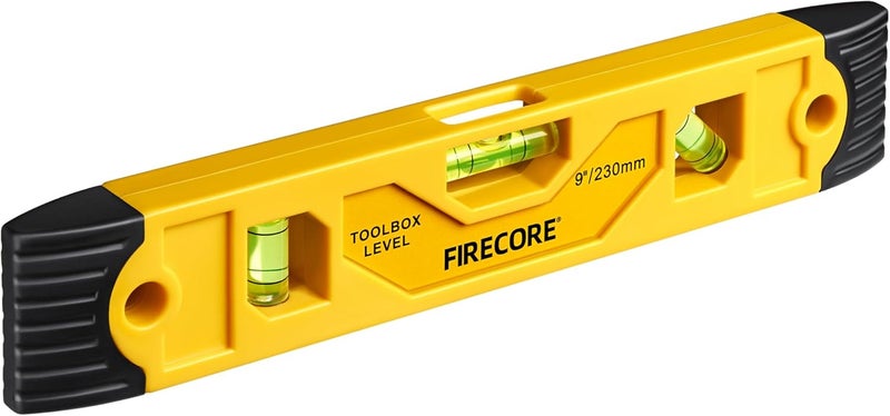 Firecore Torpedo Level Magnetic, 9 Inch Shockproof Small Leveler Tool with 3 Bubble Spirit Level 45 90 180 Degree, Construction Levelers for Hanging Pictures Install Shelf Home Renovation - Image 1