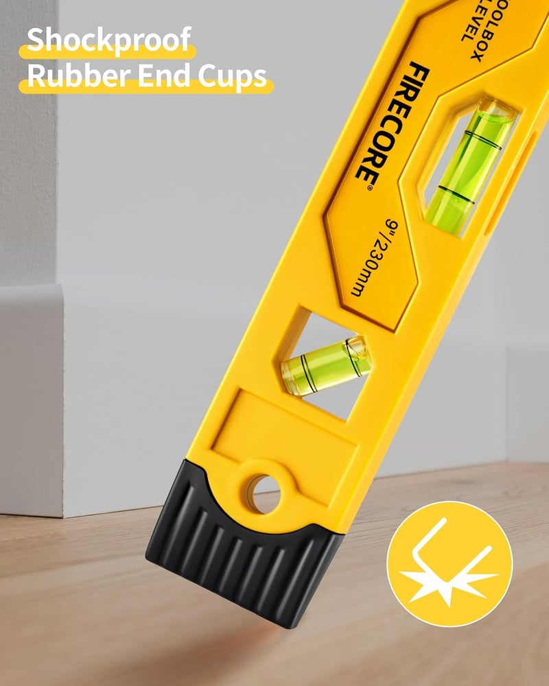 Firecore Torpedo Level Magnetic, 9 Inch Shockproof Small Leveler Tool with 3 Bubble Spirit Level 45 90 180 Degree, Construction Levelers for Hanging Pictures Install Shelf Home Renovation - Image 3