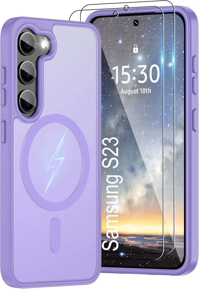 حافظة Pilaru المغناطيسية لهاتف Samsung S23 [متوافقة مع تقنية MagSafe] | 2 طبقة حماية للشاشة | مقاومة للتصفر وبصمات الأصابع، مقاومة للصدمات، نسيج ناعم وشفاف يناسب شكل الهاتف - لون بنفسجي فاتح - Image 1