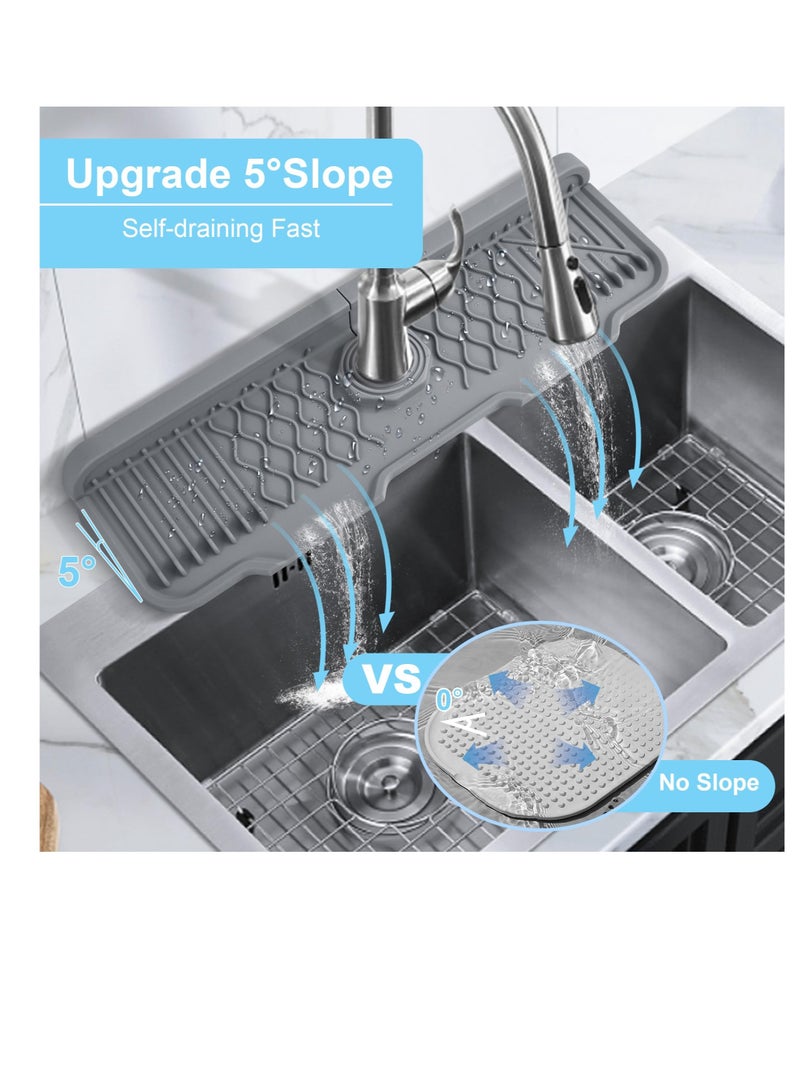 Silicone Faucet Mat Kitchen Sink Splash Guard 5°slope Anti Slip Silicone Faucet Handle Drip Catcher Tray Kitchen Accessories Sink Mat Sink Protectors For Bathroom 43*15 cm  - Image 2