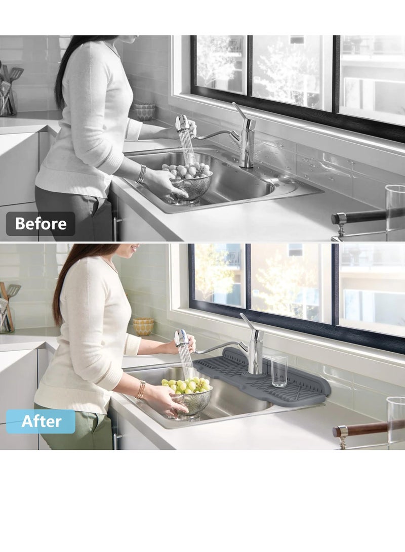 Silicone Faucet Mat Kitchen Sink Splash Guard 5°slope Anti Slip Silicone Faucet Handle Drip Catcher Tray Kitchen Accessories Sink Mat Sink Protectors For Bathroom 43*15 cm