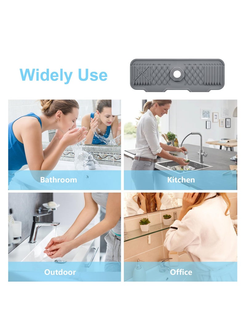 Silicone Faucet Mat Kitchen Sink Splash Guard 5°slope Anti Slip Silicone Faucet Handle Drip Catcher Tray Kitchen Accessories Sink Mat Sink Protectors For Bathroom 43*15 cm
