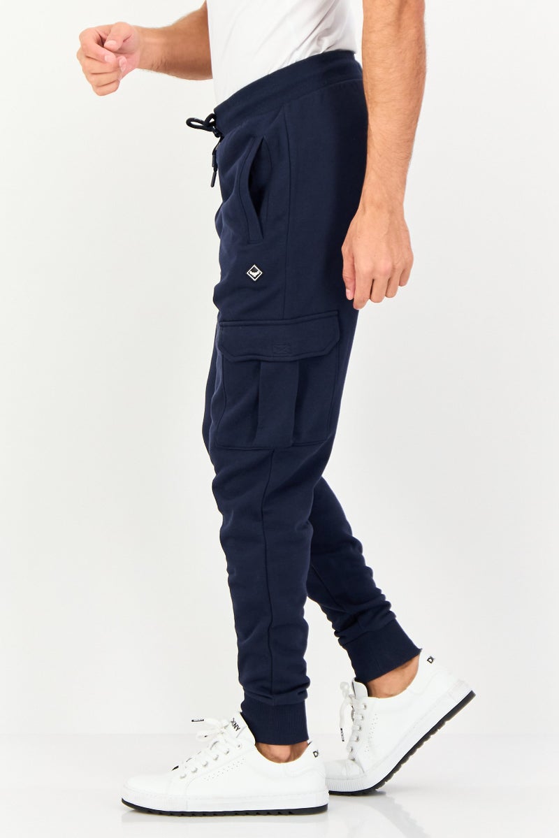 Threadbare Men Regular Fit Brand Logo Cargo Pants, Navy - Image 3