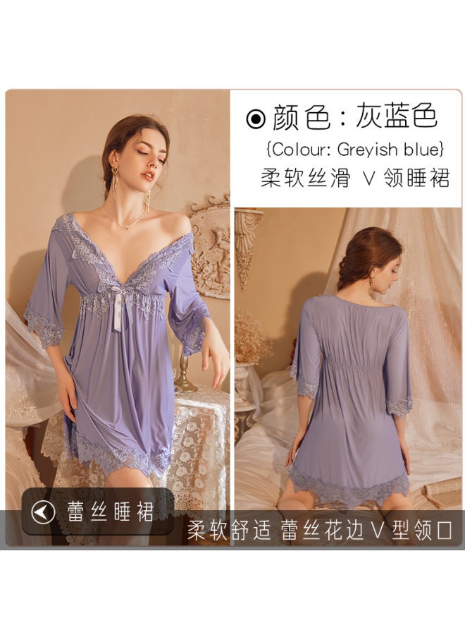 New French Nightdress Red Wedding Lace Ice Silk Plus Size V-neck Retro High-looking Nightdress