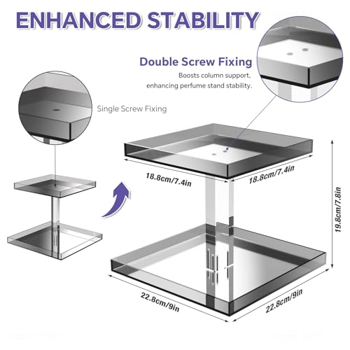 NiHome Acrylic Perfume Display Organizer 2Tier Cologne Organizer Makeup Holder with Mirrored Base Handmade Vanity Storage Versatile Countertop Tray for Cosmetics Toiletries Gray - Image 3