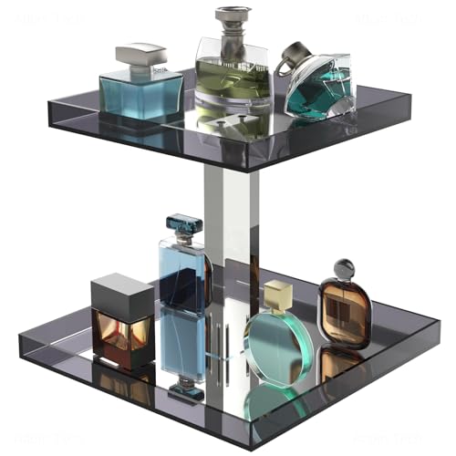 NiHome Acrylic Perfume Display Organizer 2Tier Cologne Organizer Makeup Holder with Mirrored Base Handmade Vanity Storage Versatile Countertop Tray for Cosmetics Toiletries Gray - Image 1