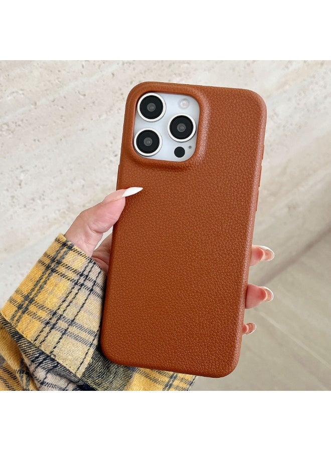 NIBEMINENT Solid Color Leather Pattern Protective TPU Case Cover For iPhone 16 Plus, Khaki