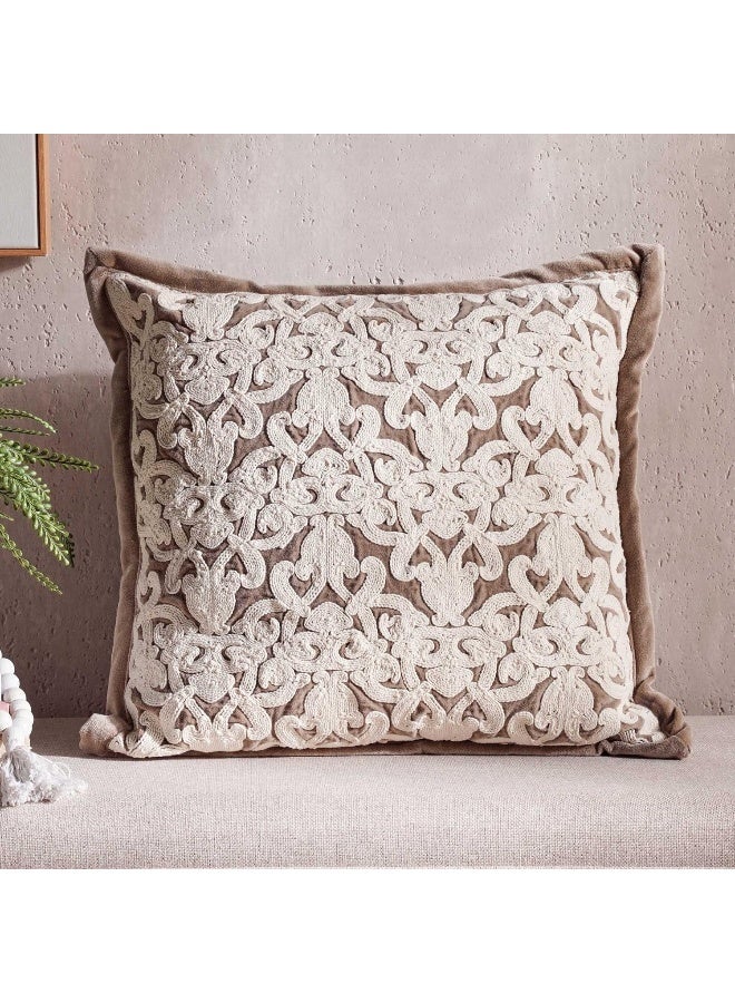 Pan Home وسادة ماغنوليا المطرزة يدويًا بديل الريش 50x50 سم - بني - Image 1