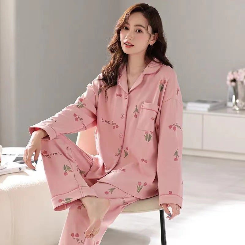 Internet Celebrity Style Pure Cotton 100% Pajamas Women'S Long-Sleeved Spring & Fall Sweet And Cute Home Clothes Large Size 5Xl - Image 3