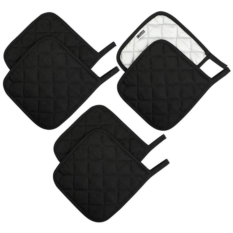 lifaith 100% Cotton Potholders Kitchen Everyday Basic Terry Pot Holder Heat Resistant Large Coaster Hot Pads Kit Trivets Set for Cooking and Baking Set of 6 Black - Image 1