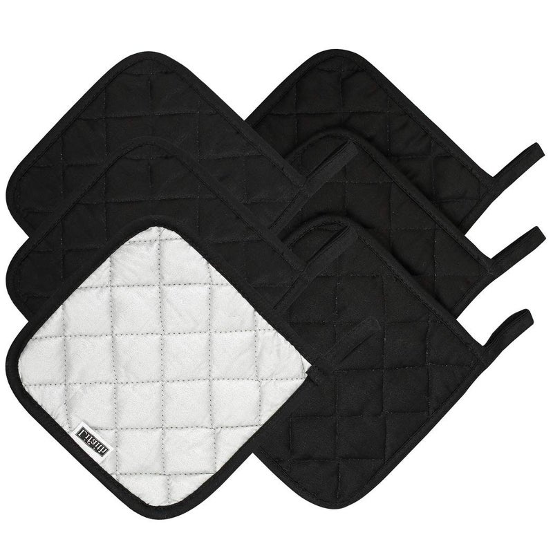 lifaith 100% Cotton Potholders Kitchen Everyday Basic Terry Pot Holder Heat Resistant Large Coaster Hot Pads Kit Trivets Set for Cooking and Baking Set of 6 Black - Image 2