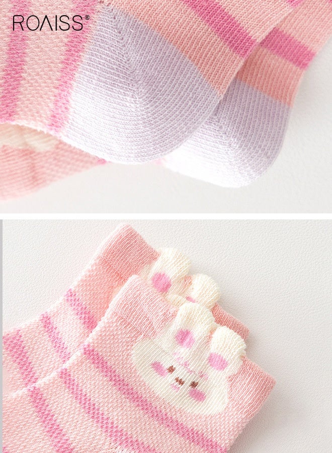 رويس مجموعة من 5 أزواج من الجوارب الشبكية، جوارب متوسطة الطول للفتيات بنقوش جميلة، جوارب مريحة وقابلة للتنفس للفتيات، جوارب متوسطة الطول للفتيات، سهلة التنسيق مع الملابس - Image 4