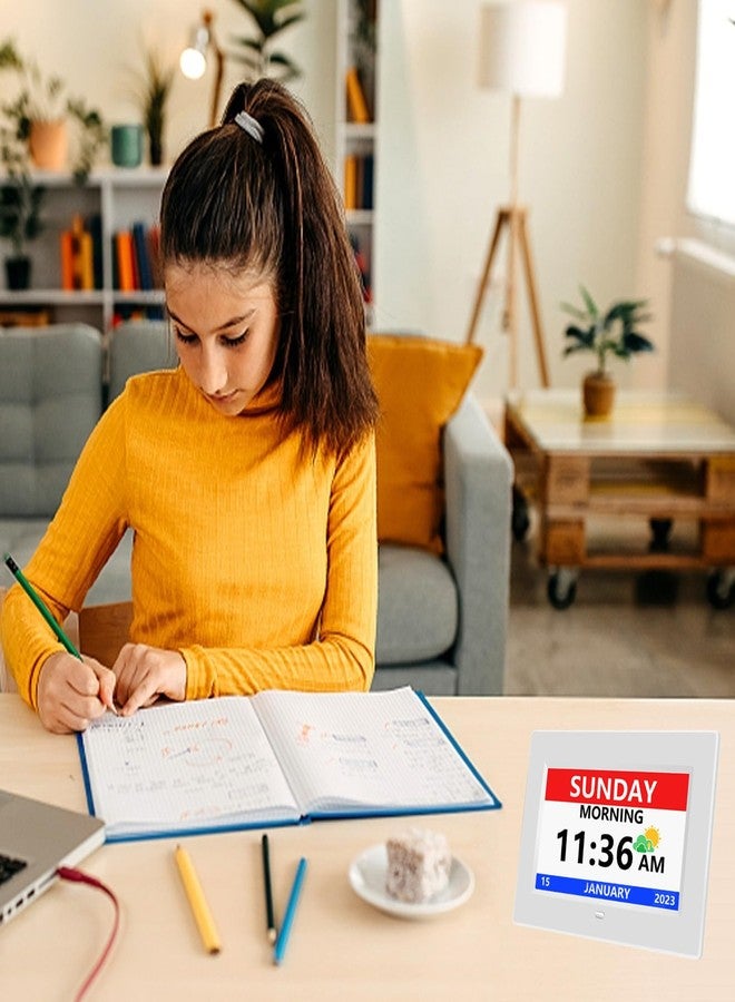 LXBYJKJ ساعة رقمية LXBYJKJ مقاس 7 بوصات مع عرض اليوم والتاريخ، مناسبة لكبار السن ومرضى الزهايمر والخرف. تتميز بمنبهات قابلة للتخصيص وتذكيرات بالأدوية، و3 أوضاع عرض، وخط كبير، ولونها أبيض. - Image 4