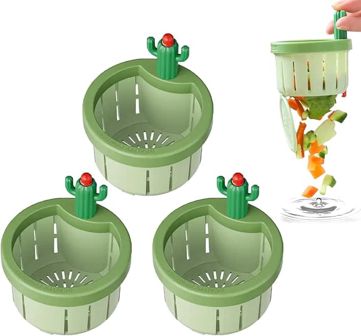 3PCS Cactus Kitchen Sink Drain Strainer, Press Automatic Dumping Basket, Multi-Functional Home Use Draining Filter Net, Kitchen Waste Collector for Sinks (Green)