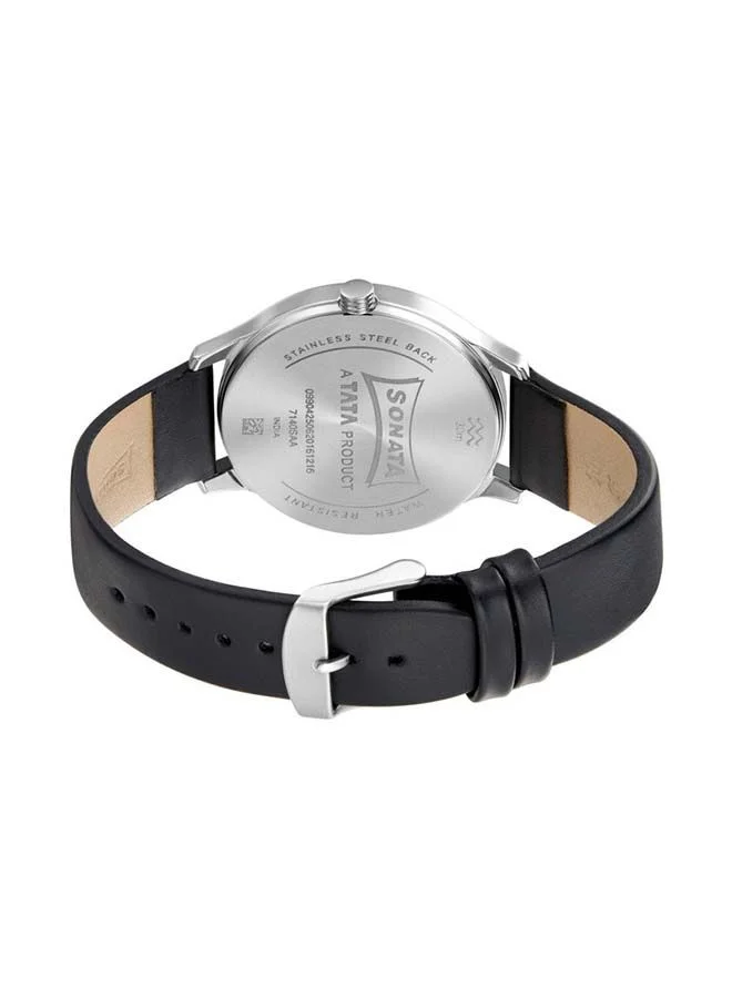 Sonata Round Shape Leather Band Analog Wrist Watch 7140SL01 - 42 mm - Black