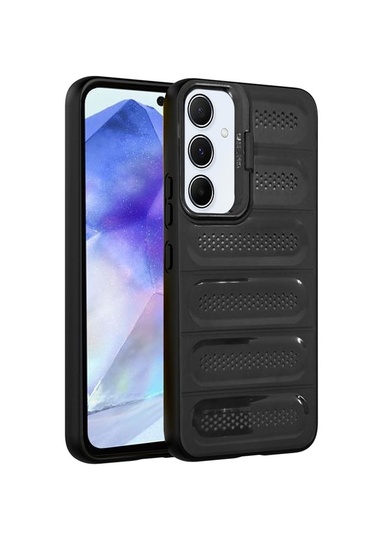 Techie حافظة أنيقة من TPU مضادة للحرارة مع حامل كاميرا خلفي لجهاز سامسونج جالاكسي A55 - أسود - Image 1