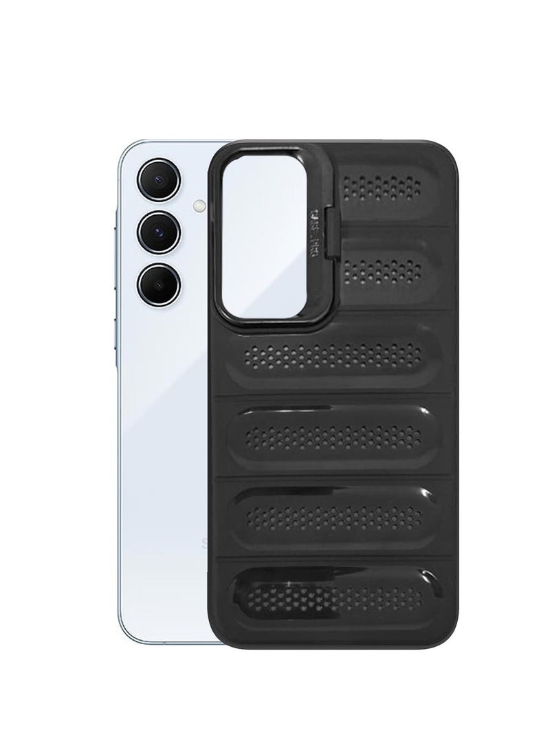 Techie حافظة أنيقة من TPU مضادة للحرارة مع حامل كاميرا خلفي لجهاز سامسونج جالاكسي A55 - أسود - Image 2