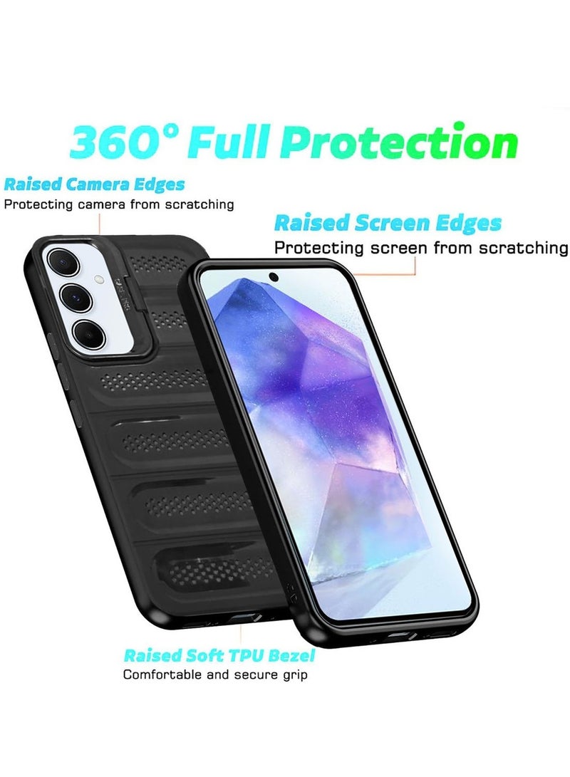 Techie حافظة أنيقة من TPU مضادة للحرارة مع حامل كاميرا خلفي لجهاز سامسونج جالاكسي A55 - أسود - Image 3