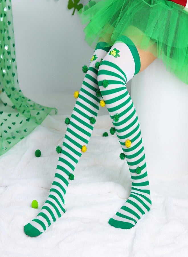 CanB St. Patrick's Day Thigh High Stockings Green Over Knee High Socks Shamrock Striped Knee Long Stockings Irish Costume (Nylon, F) - Image 4