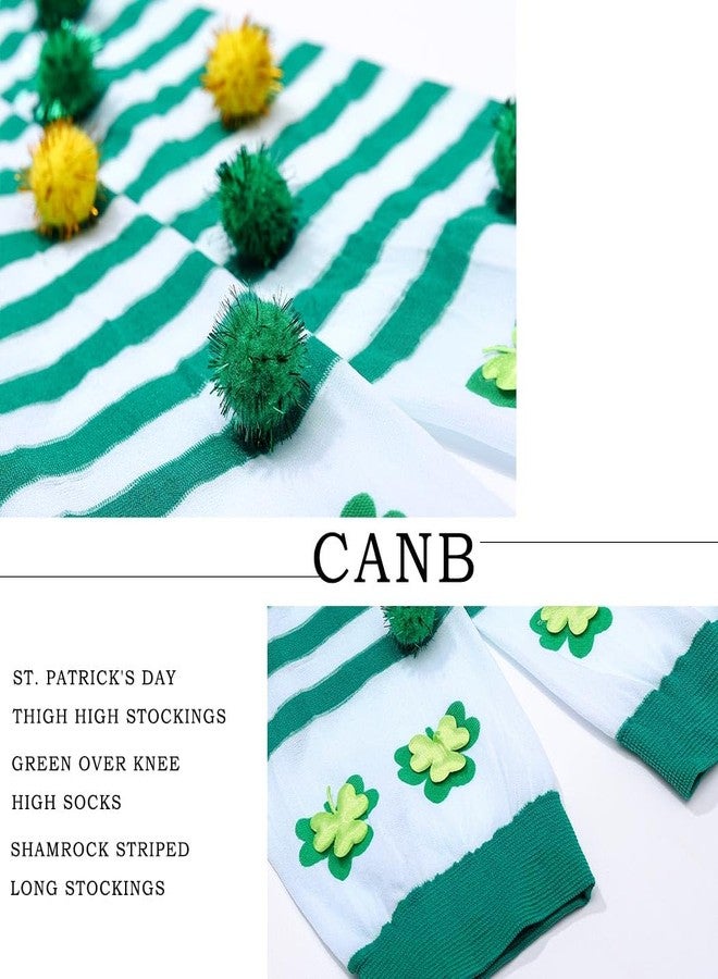 CanB St. Patrick's Day Thigh High Stockings Green Over Knee High Socks Shamrock Striped Knee Long Stockings Irish Costume (Nylon, F) - Image 5