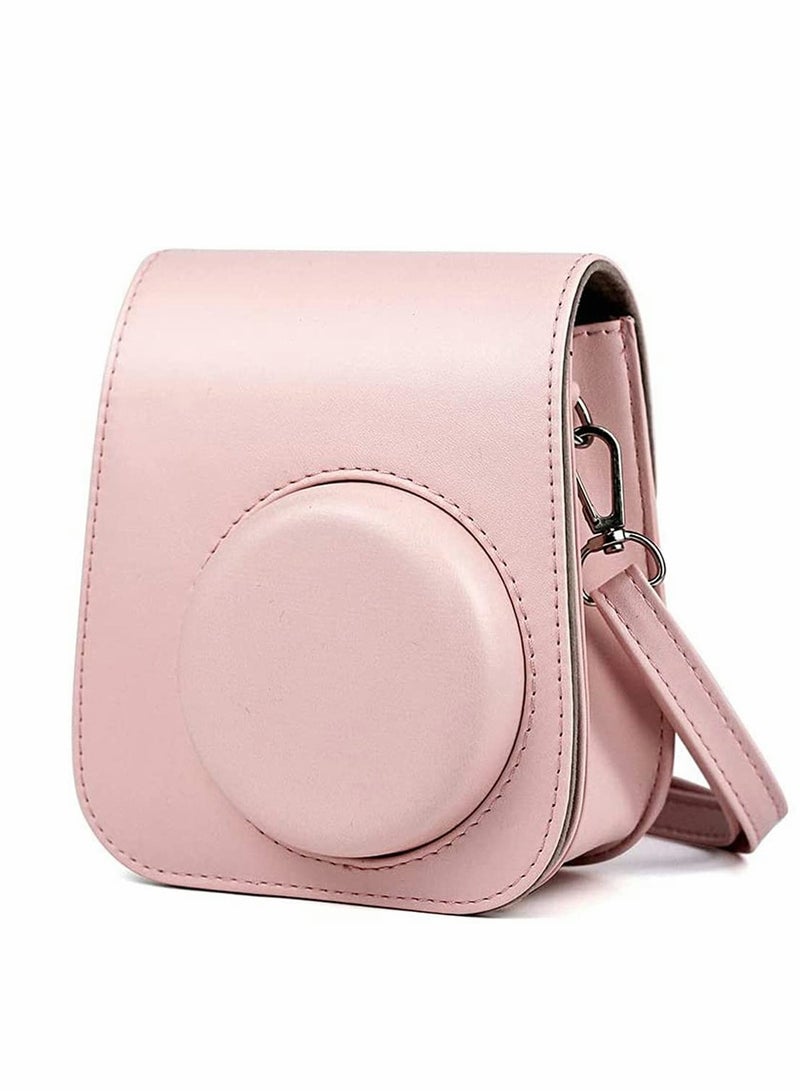 Fujifilm Instax Mini 11 Premium PU Leather Case with Adjustable Strap Blush Pink Portable Protection for Instant Camera - Image 1