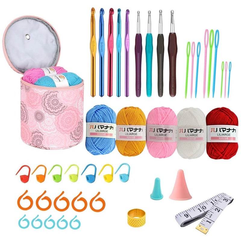GEMSY Gemsy® Complete Crochet Kit for Beginners, Adults & Kids - Crochet Set with Yarn, Ergonomic Hooks, Knitting Needles,Tools, Accessories & Travel Bag, Crochet Starter Kit for Amigurumi, Blanket, Crafts, Sweater DIY - Image 1
