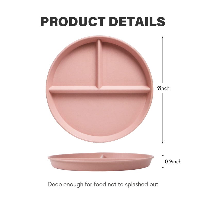 greenandlife 9 Inch (4PCS) Unbreakable Divided Plates for Kids Adults, Dishwasher & Microwave Safe Compartment Plate, Lightweight Reusable Plastic Portion Control Plates, BPA Free and Healthy - Image 2