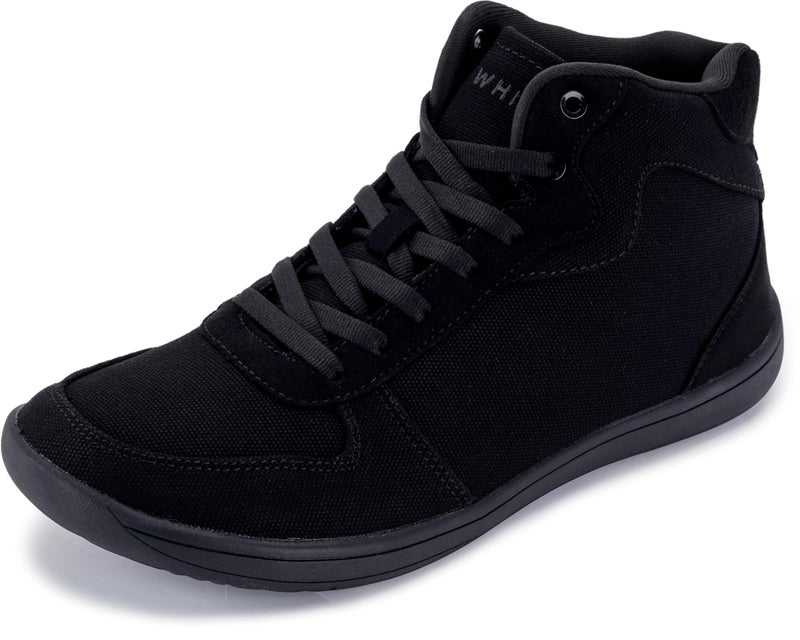WHITIN Mens Wide Toe Box Canvas Minimalist Barefoot Shoes Width Zero Drop Minimus Sneaker Male Size 10 Hightop Minimal Walking Boxing Casual All Black 44