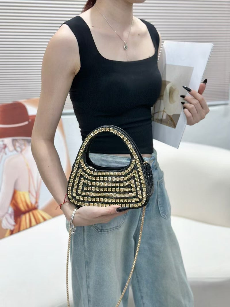 2025 Spring Round Rhinestone Handbag Women'S Clutch Evening Bag Hobo Rhinestone Purse - Image 1