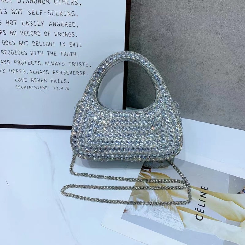 2025 Spring Round Rhinestone Handbag Women'S Clutch Evening Bag Hobo Rhinestone Purse - Image 2